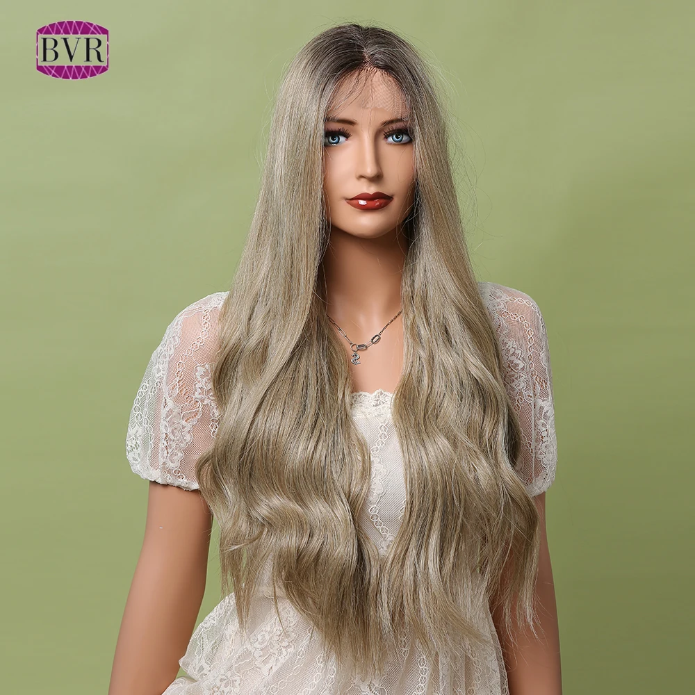 
BVR Hot Sale French Lace Straight Synthetic Hair Wigs Blonde Colour High Temperature Futura Fiber Synthetic Lace Wigs 