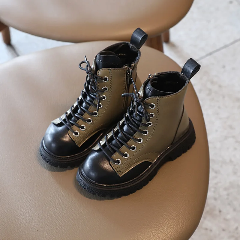 Winter Chelsea boots for kids Lace up girls boys martin boots Pu leather luxury children Dress boots