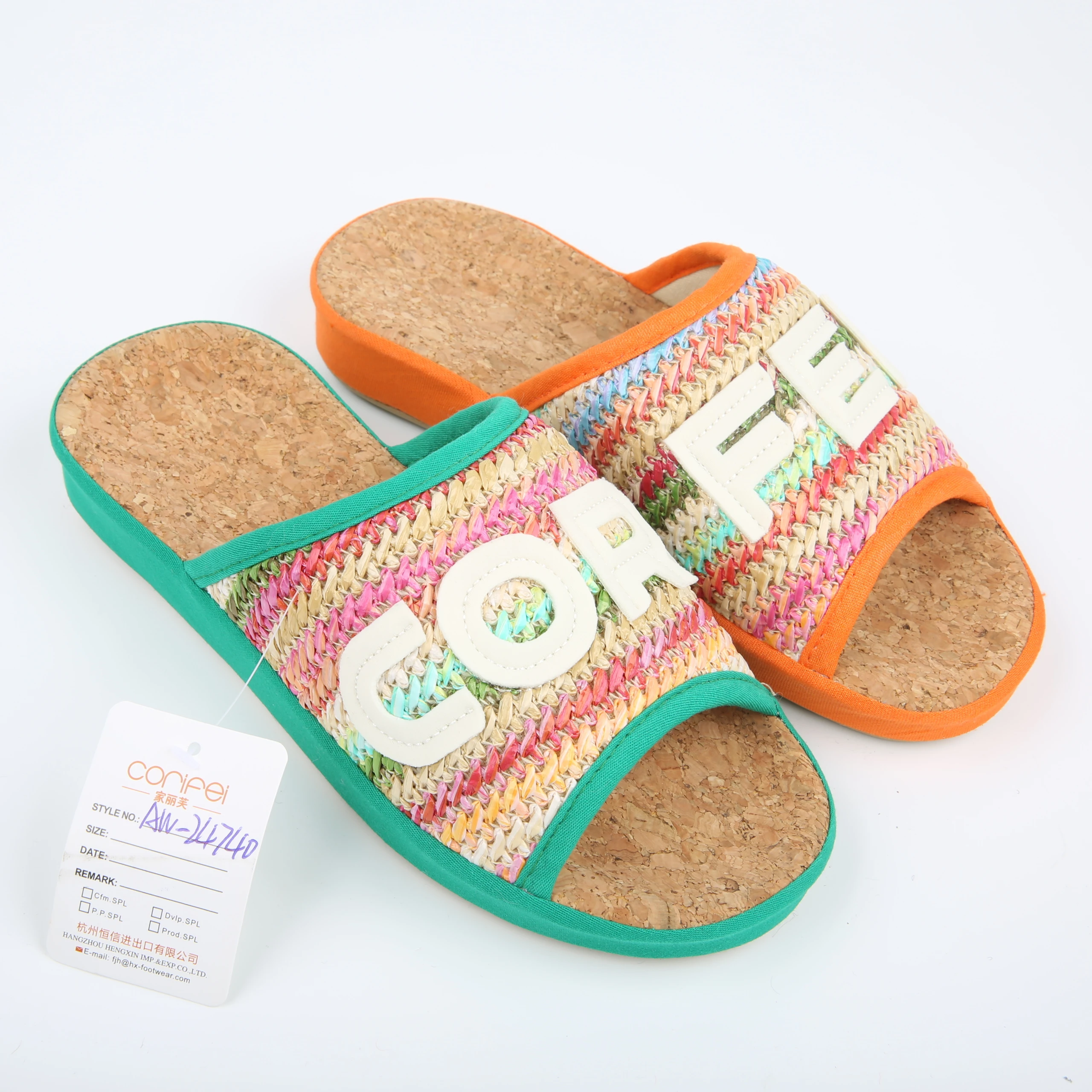 CORIFEI cork insole Cotton linen printed home slippers for women flat