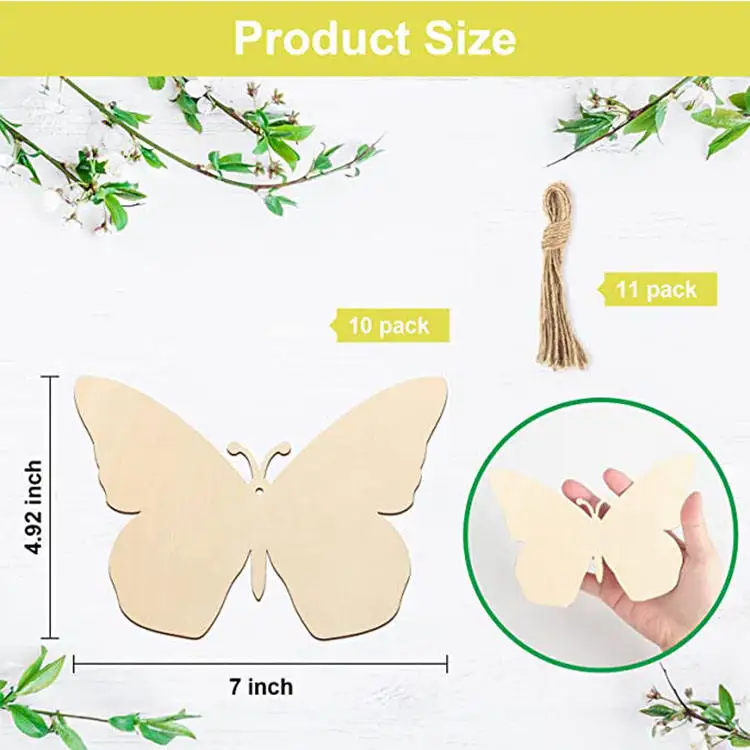 Factory Custom Wooden Spring Decoration Diy Blank Unprocessed Beautiful Butterfly Pendant Ornaments