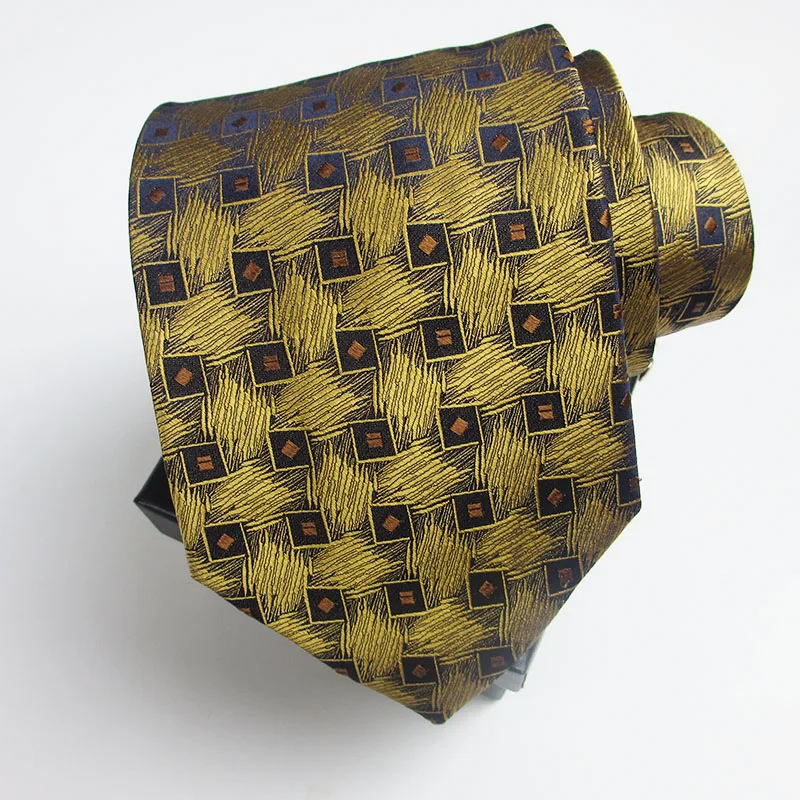 Low MOQ Men Gold Short Lines Brown Neat Big Width Party Business Gravatas Suit Gift  Dad Necktie Silk Tie