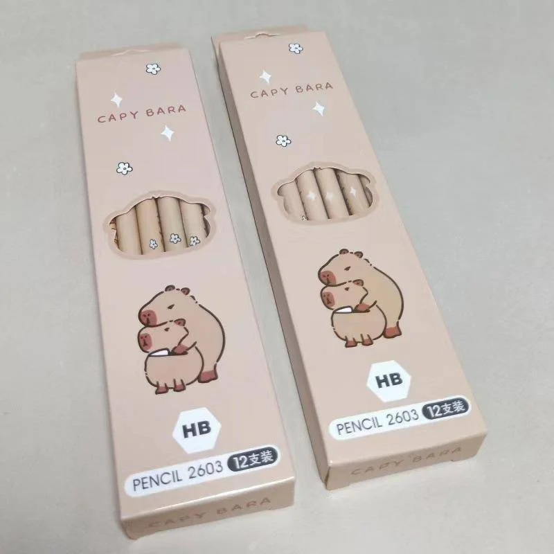 12Pcs/Box Anime Cartoon Capybara Natural Wooden Pencil 2B HB Black Lead Wood Writing Pencils School Stationery Birthday Gift