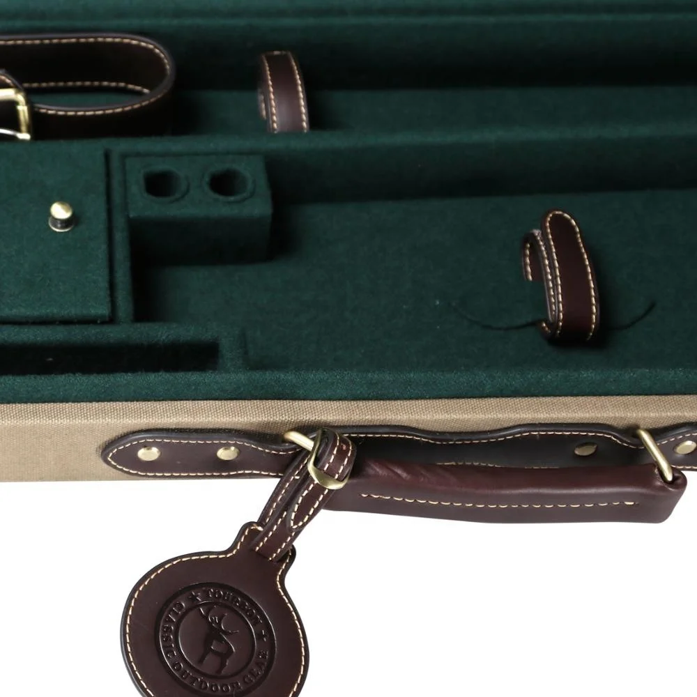 Tourbon Universal Side-by-Side Wooden Hard Gun Case over under with Key Lock for Hunting in Canvas and Leather