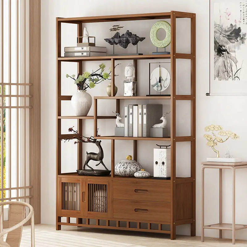 Solid wood new Chinese style tea display cabinet decoration cabinet tea set shelf living room bookshelf factory custom wholesale