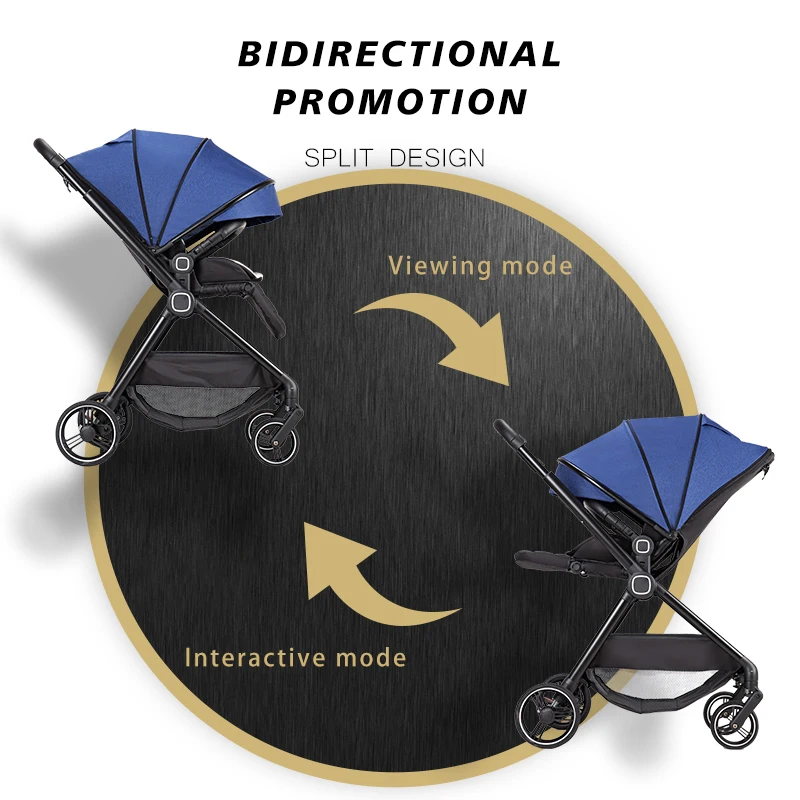 Good Quality Aluminum Frame Four Wheels Two-Way Lightweight Foldable Baby Strollers Prams 2 In 1