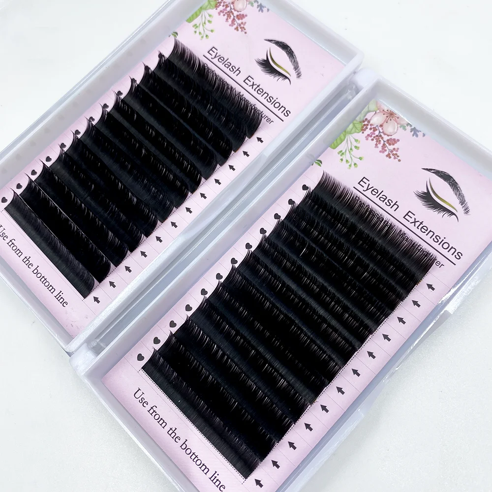 Korean PBT Private Label Soft Matte Dark Black Mega Volume Lash Tray Flat Eyelash Extensions Cashmere Lashes Extension