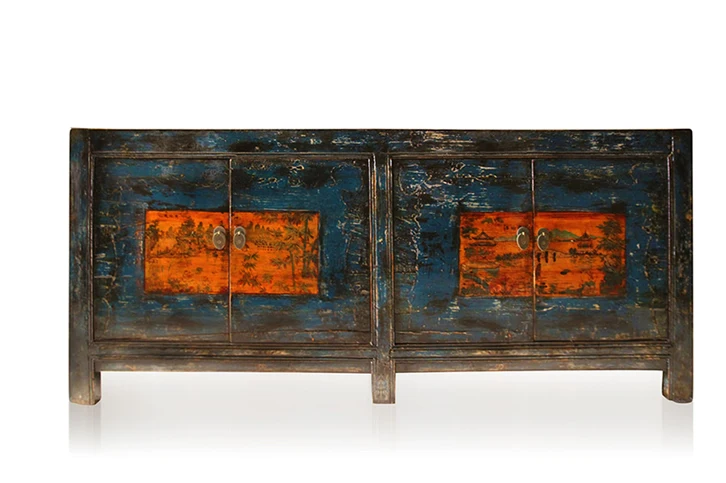 Китайский деревянный шкаф с изображением старинной Монголии