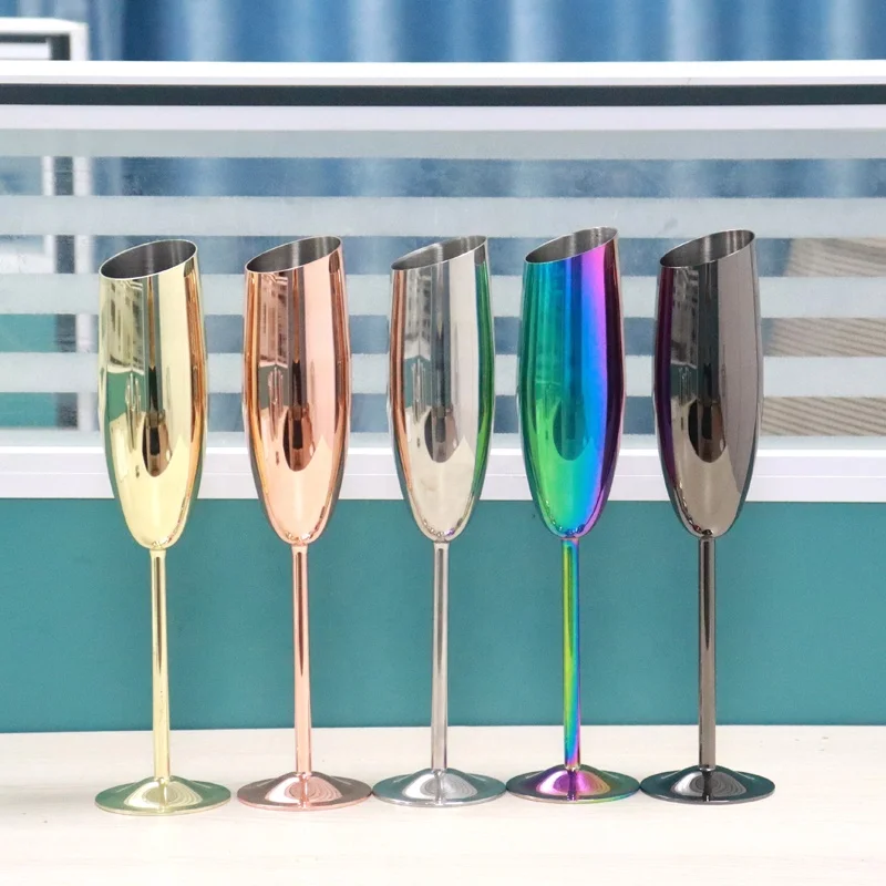 304 Stainless Steel Goblet Creative High-Footed Cocktail Red Wine Family Gathering champagne Glasses Outdoor Dining Flute