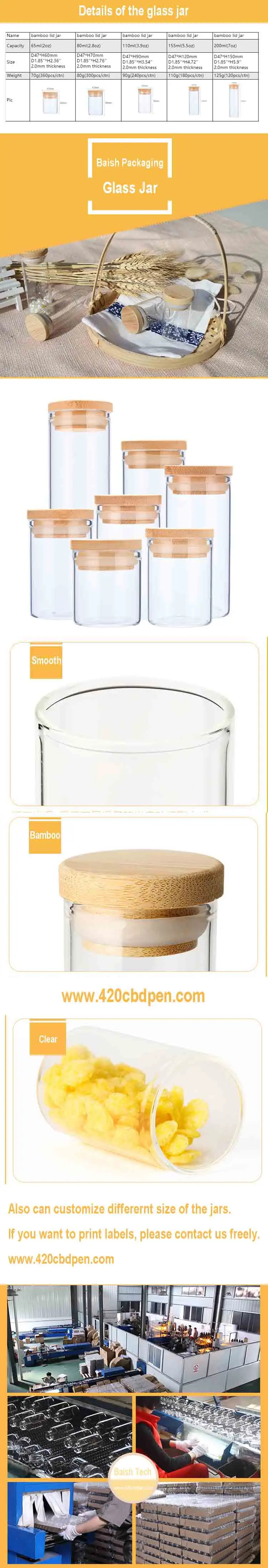
Jar 2020 Pressitin Can Plastic Srocked Sealed Borosilicate Glass with Bamboo Canned Food Lid High Quality 47mm*60mm Cylinder Oem 