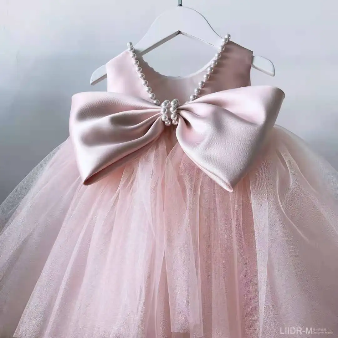 Best selling fashion baby girl Short Sleeve Summer Princess Party dress lace dress Bid Bow-knot low price kids clothes