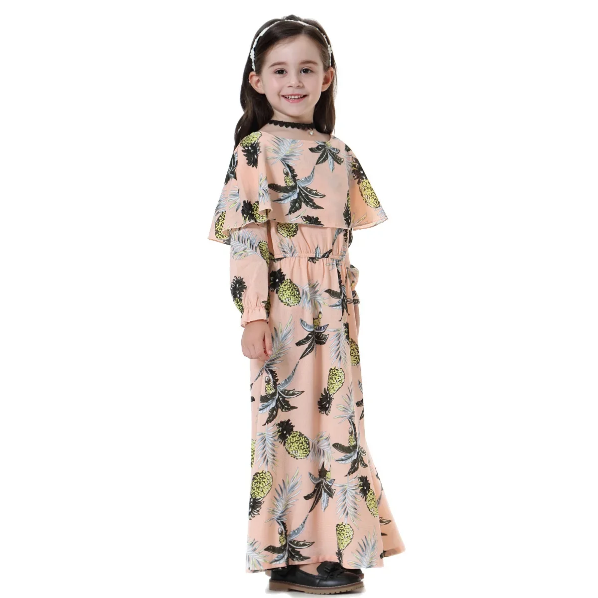 2024 Ramadan National Costumes Hot Sale Muslim Children Clothing Malaysia Girls Printed Long Skirt Dresses