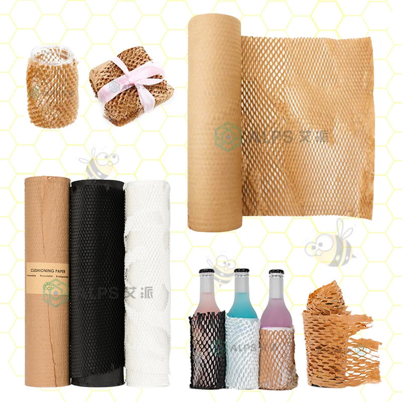 
Alps New Product Recycled Ecofriendly Protective Packaging Buffer Roll White Honeycomb Cushioning Kraft Wrapping Paper Sheet 