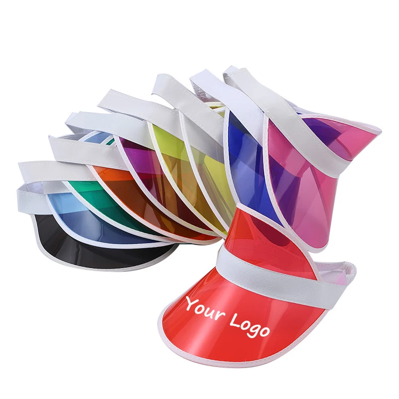 Customize Logo Clear Colored Plastic Sun Visors Hat Beach Sunhat Tennis Golf Outdoor Sports Visor for Women Men