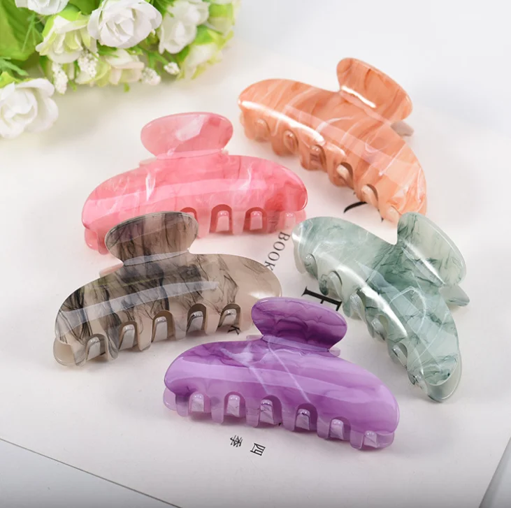 French Design Banana Hair Clamp Marble Print Big Claw Hair Clips Cutout Custom Claw Clips Strong Hold Nonslip Hair Jaw Clips
