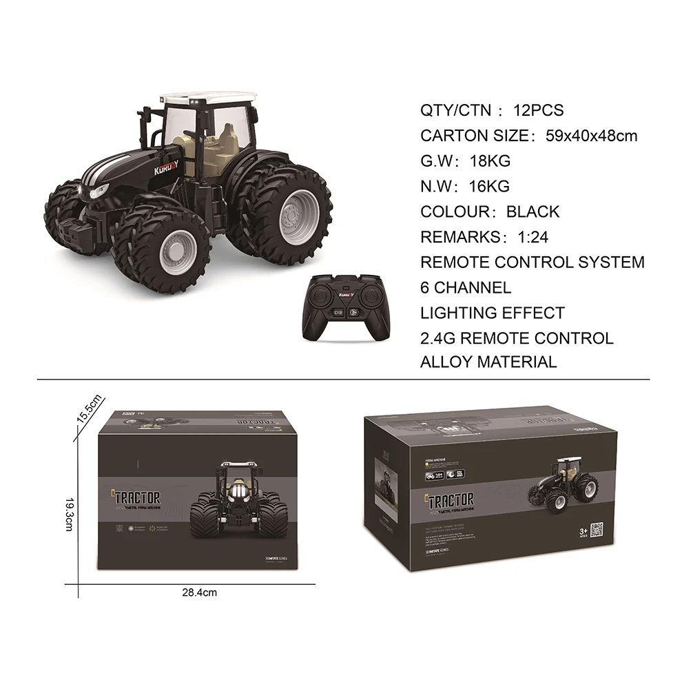 6604HB 2.4 GHZ 1/24 Scale Model 6 Channel Alloy Farmer Car Toys Remote Control Tractor 4x4 With Lights