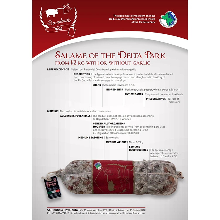 Hot-Selling Quality Guarantee Italian Food Typical Preserved Salami Sausage Pork Meat Salami Without Garlic