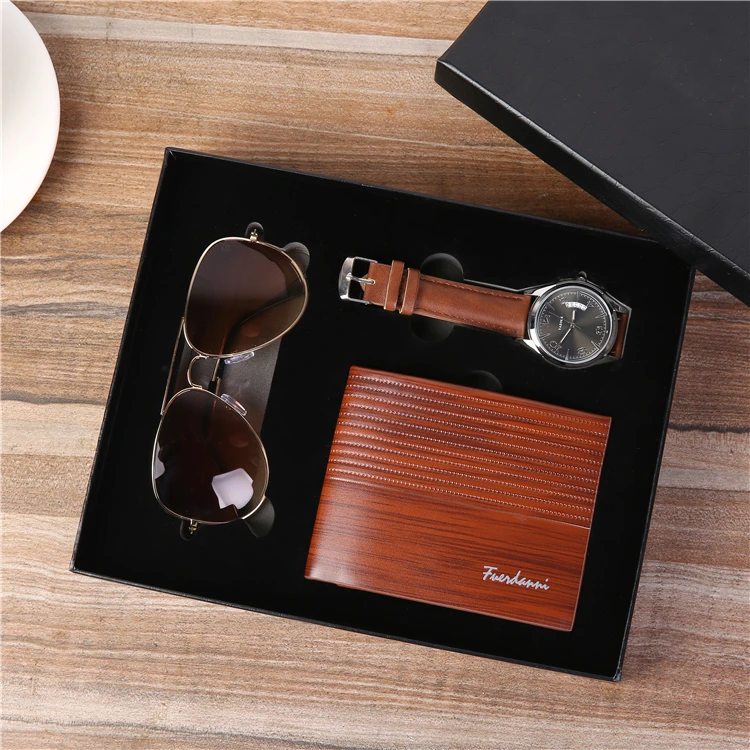 Индивидуальные подарки для мужчин новогодний подарок набор часы кошелек солнцезащитные очки 3 шт. в наборе