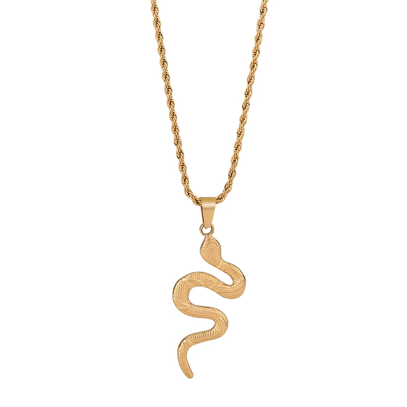 Wholesale Custom Fashion Jewelry 18K Gold Plated Stainless Steel Twisted Chain Creative Snake Shape Pendant Necklace For Women