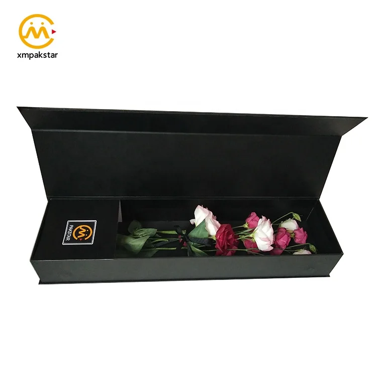 Luxury custom white rigid cardboard magnetic rectangular bouquet rose packaging gift box for flowers