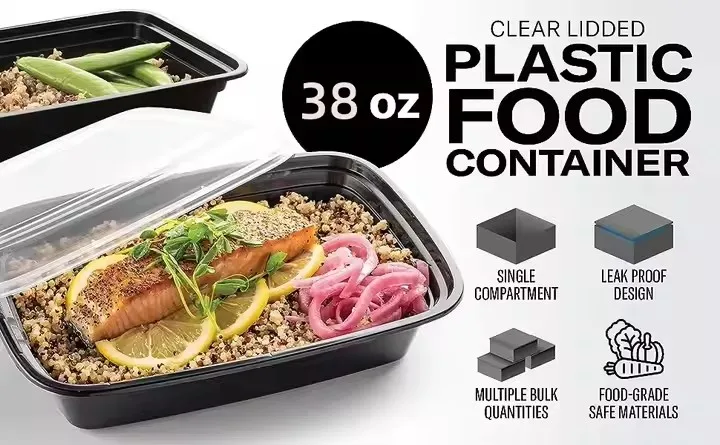 Bento Lunch Box Takeout Food Packing Container Base Plastic to Go Disposable Meal Prep Restaurant Black Injection Multifunction
