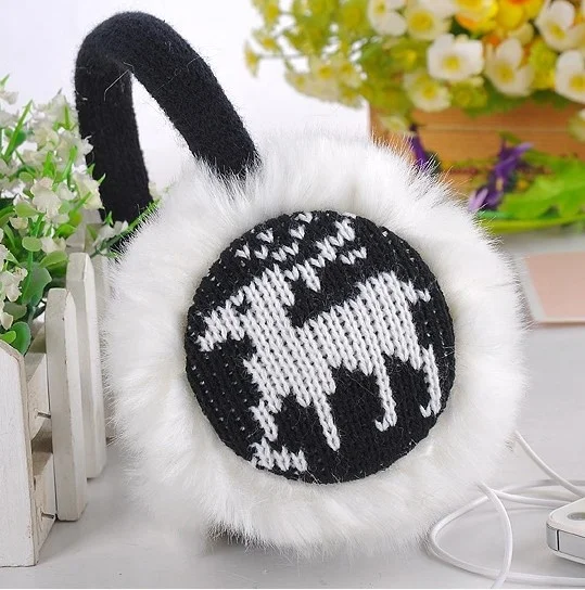 Winter jacquard fur earmuff earphone