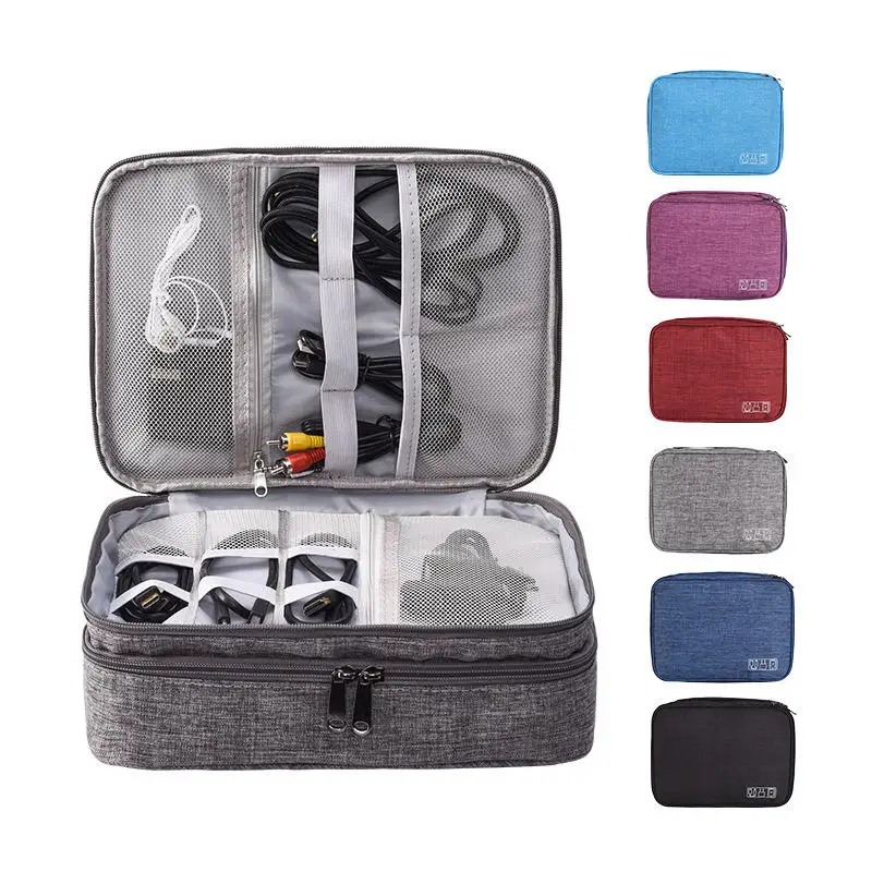 RU Custom Portable Card USB Flash Drive Charging Power Bank Travel Box Storage Bags Double Layers Cable Organizer