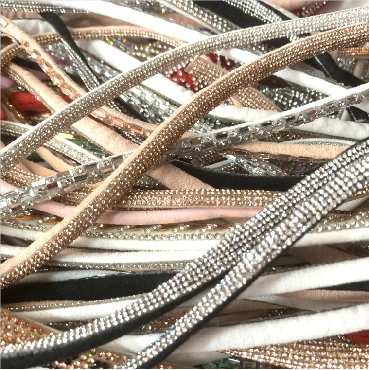 Custom High Quality Rhinestone Cotton Cord Strip For Shoe Decoration