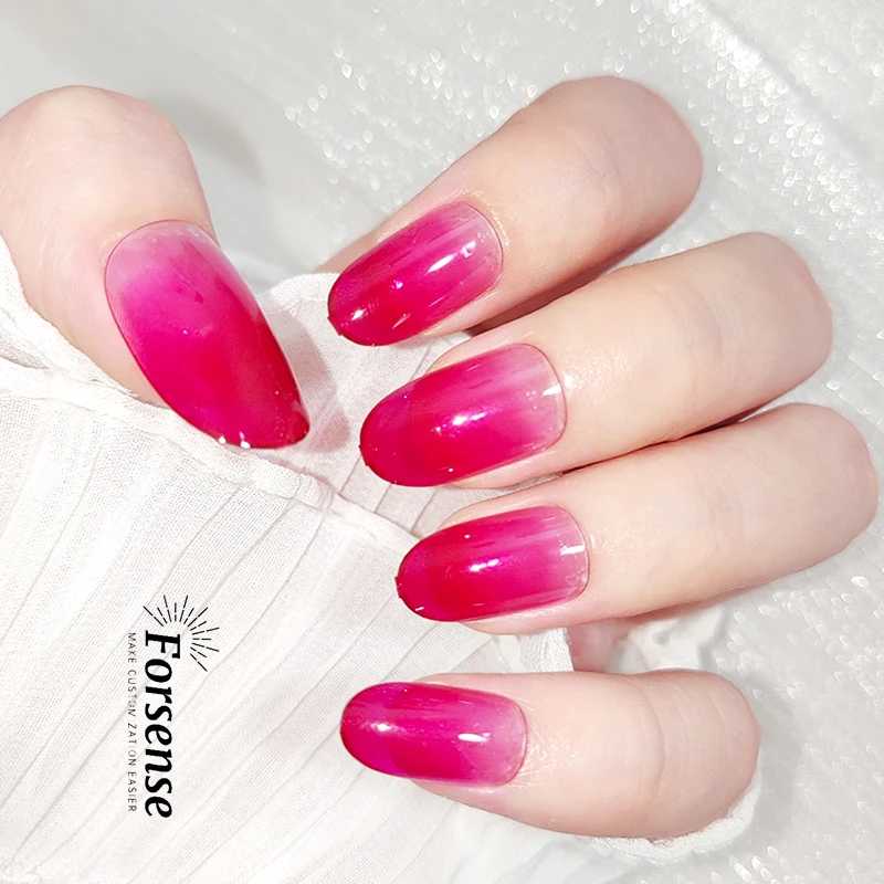 private label 24 pcs red ombre fake nails natural oval shape medium length press on nails wholesale artificial presson wear nail