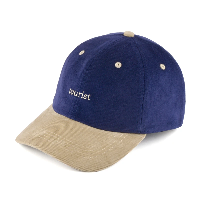 Two Tone Color Block Vintage Gorras Gorros Embroidery Unstructured 6 Panel Corduroy Dad Hat Cap
