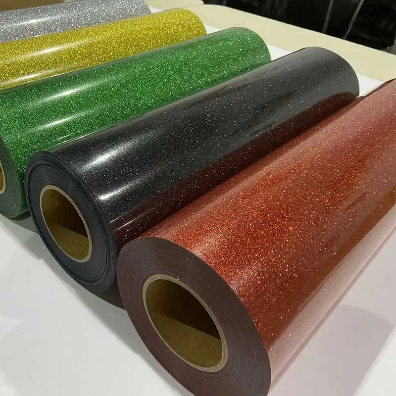 Custom High Quality Glitter HTV Heat Transfer Vinyl Glitter Vinyl Heat Transfer Roll Of Gold For Garment