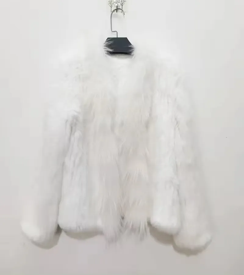 YR258 China Factory Luxury Thick Knitted Winter Fur Coat with Raccoon Fur trimming for Women