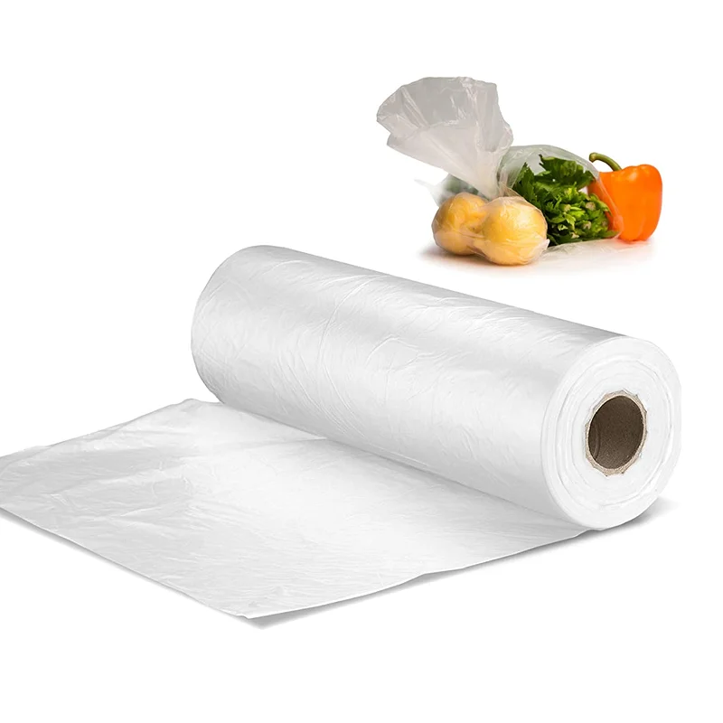 Supermarket Transparent HDPE Plastic Produce Bag On A Roll PE Food Storage Clear Bags For Fruits Vegetable Bread