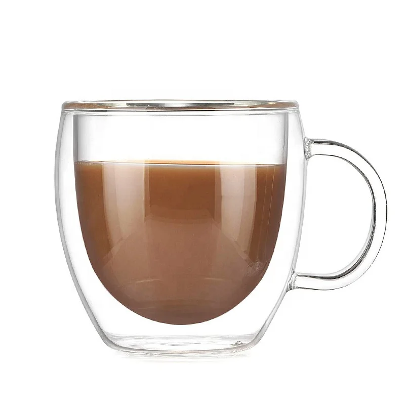 
150ml/250ml/350ml/450ml fancy clear double wall glass pyrex coffee cups and mugs with handle 