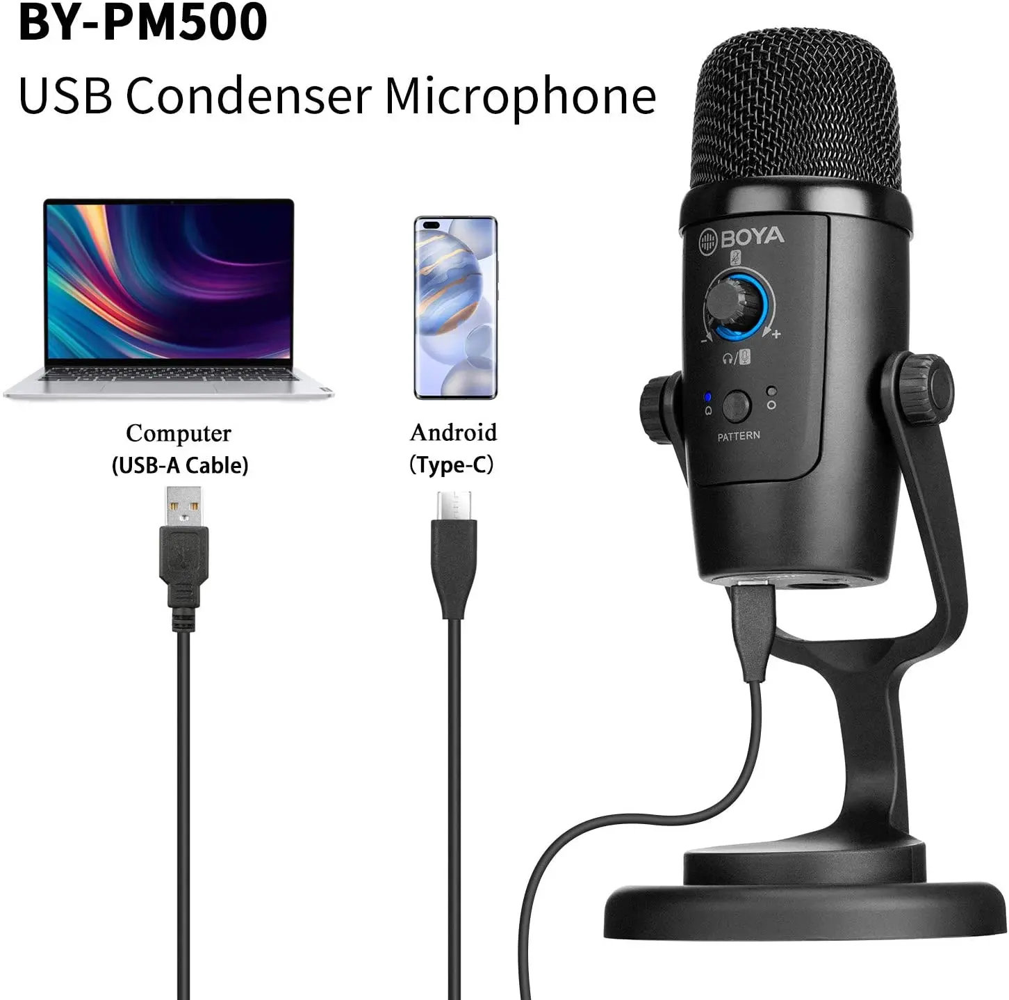 BOYA BY-PM500 Conference USB Condenser Video Microphone with Table Stand for Streaming Podcast YouTube Mac PC Smartphone USB-C