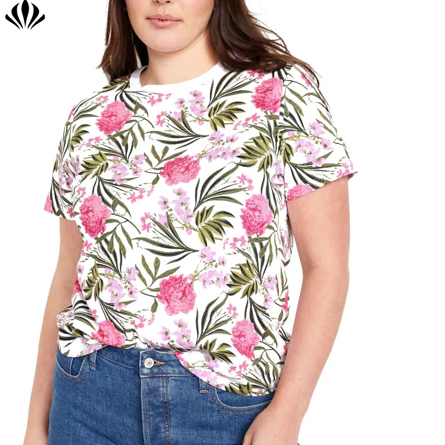 High Quality Crew Neck  Short Sleeve T-shirt Women 100% Cotton Printed T-shirt