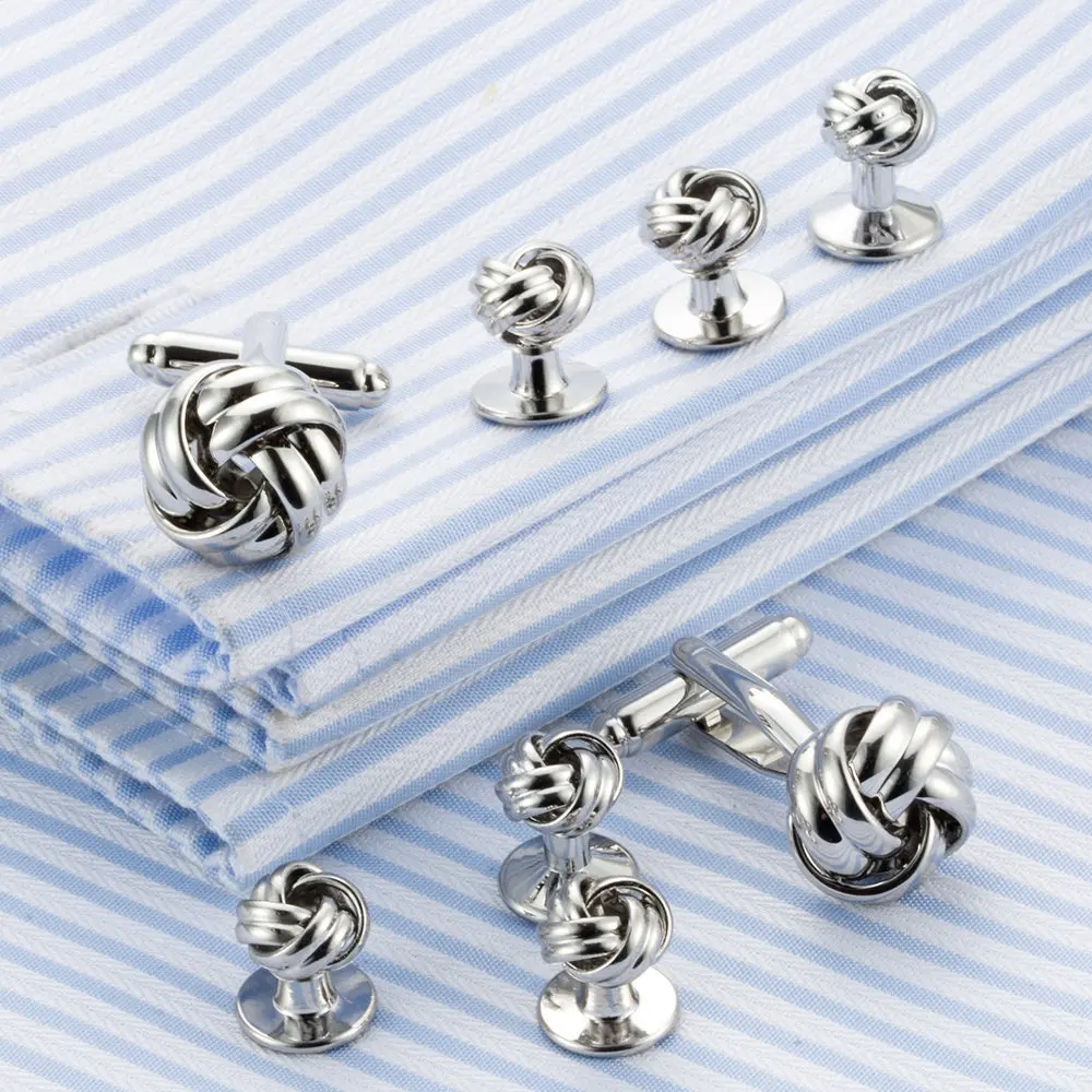 Gold and Silver Twisted Tuxedo Cufflinks and Studs Set