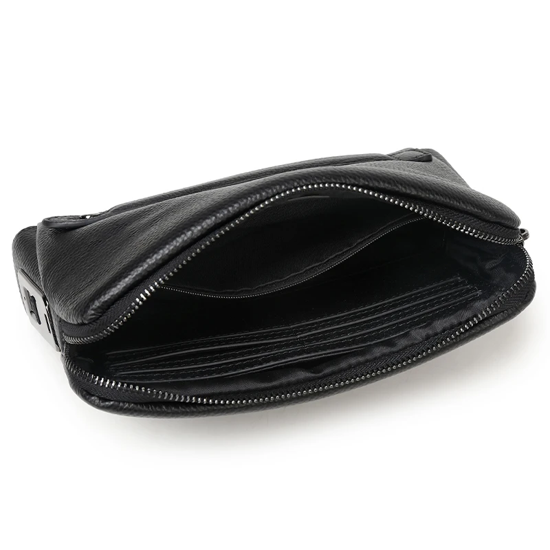 Wholesale Fingerprint Lock Handbag Genuine Leather High Quality Large Capacity Business Clutch Bag for Men