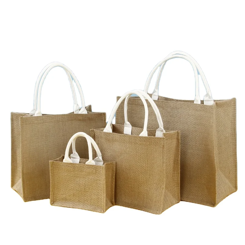 Wholesale Promotion Linen Hessian Hemp Jute Grocery Shopping Burlap Beach Tote Bag With Handle