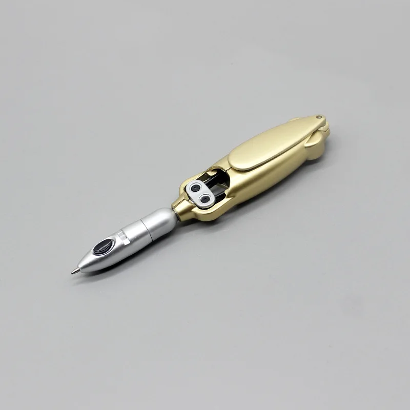 Wholesale Silver Metamorphic Robotics Ballpoint Pen Press and Bounce Deformation Frog Toy Pens Promotion Black Ink Pens 1.0mm