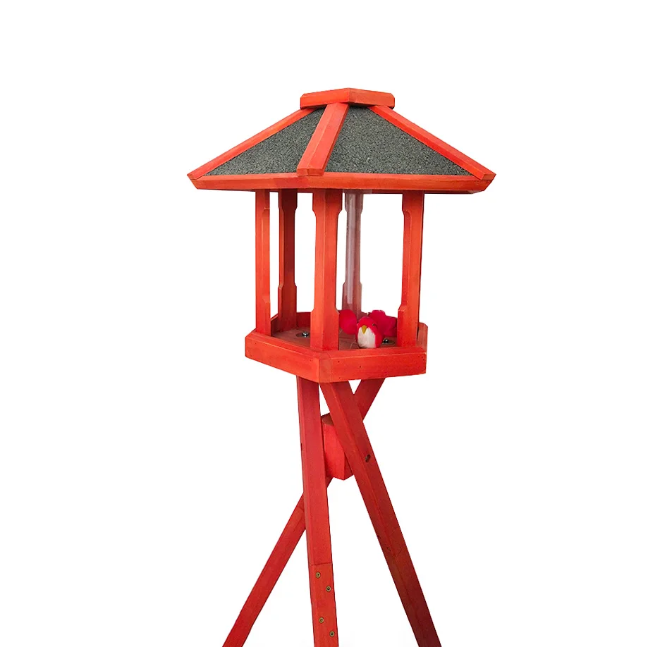 Rainproof Garden Outdoor Decorative Column Type Wooden Floor Type Feeder Bird Feeder for Outside with Pole