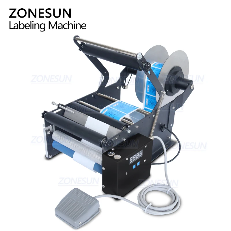 ZONESUN ZS-TB16P Small Desktop Semi Automatic Wine Tin Cans Jar Round Bottles Sticker Labeling Machine