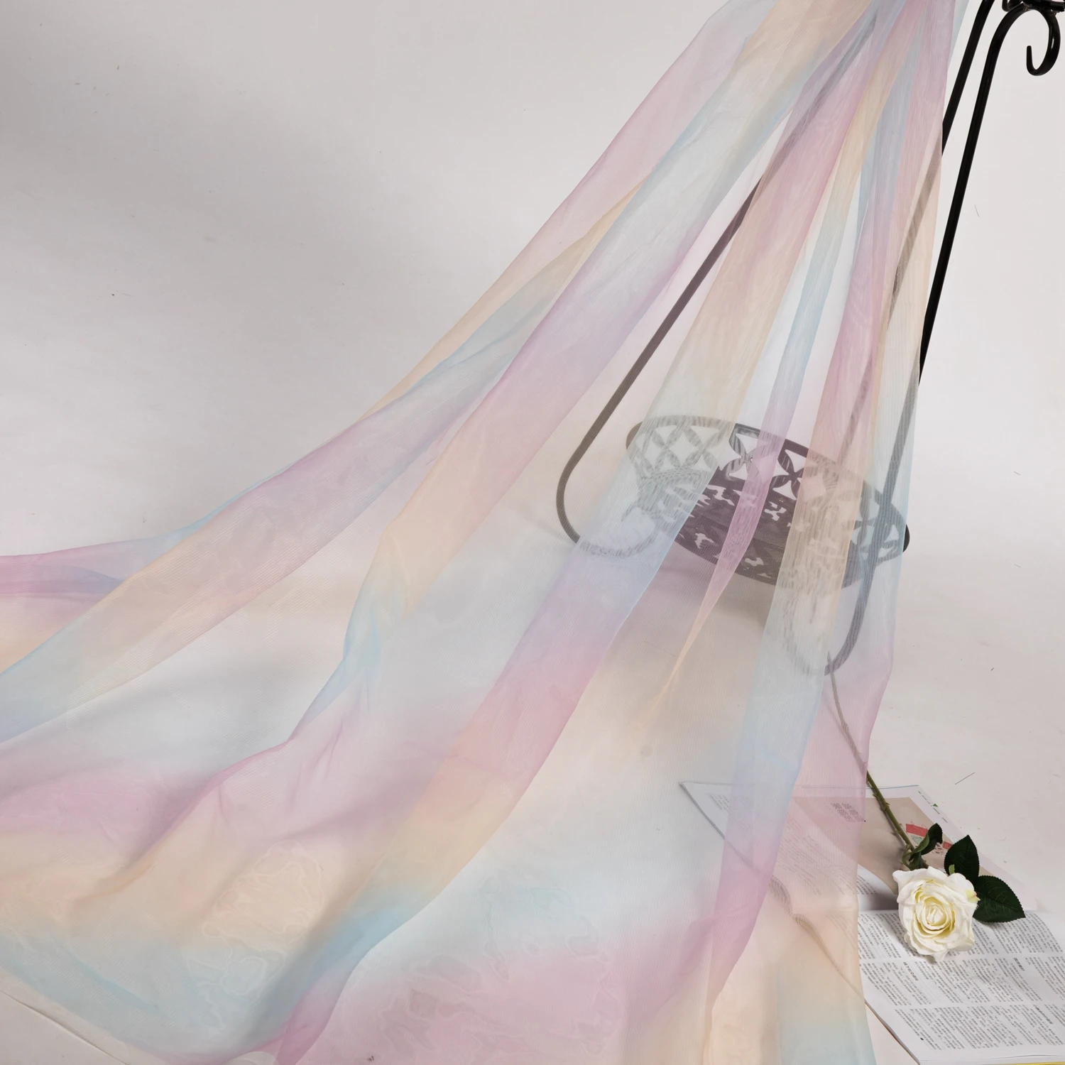 Ombre Gradient Rainbow Colorful Korean Organza Plain Tricot Tulle Fabrics For Skirt Dress