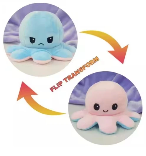 Cheap Custom Cute Octopus Stuffed double side flip Reversible plush pillow Octopus Dolls Reversible Stuffed Octopus animal Toy