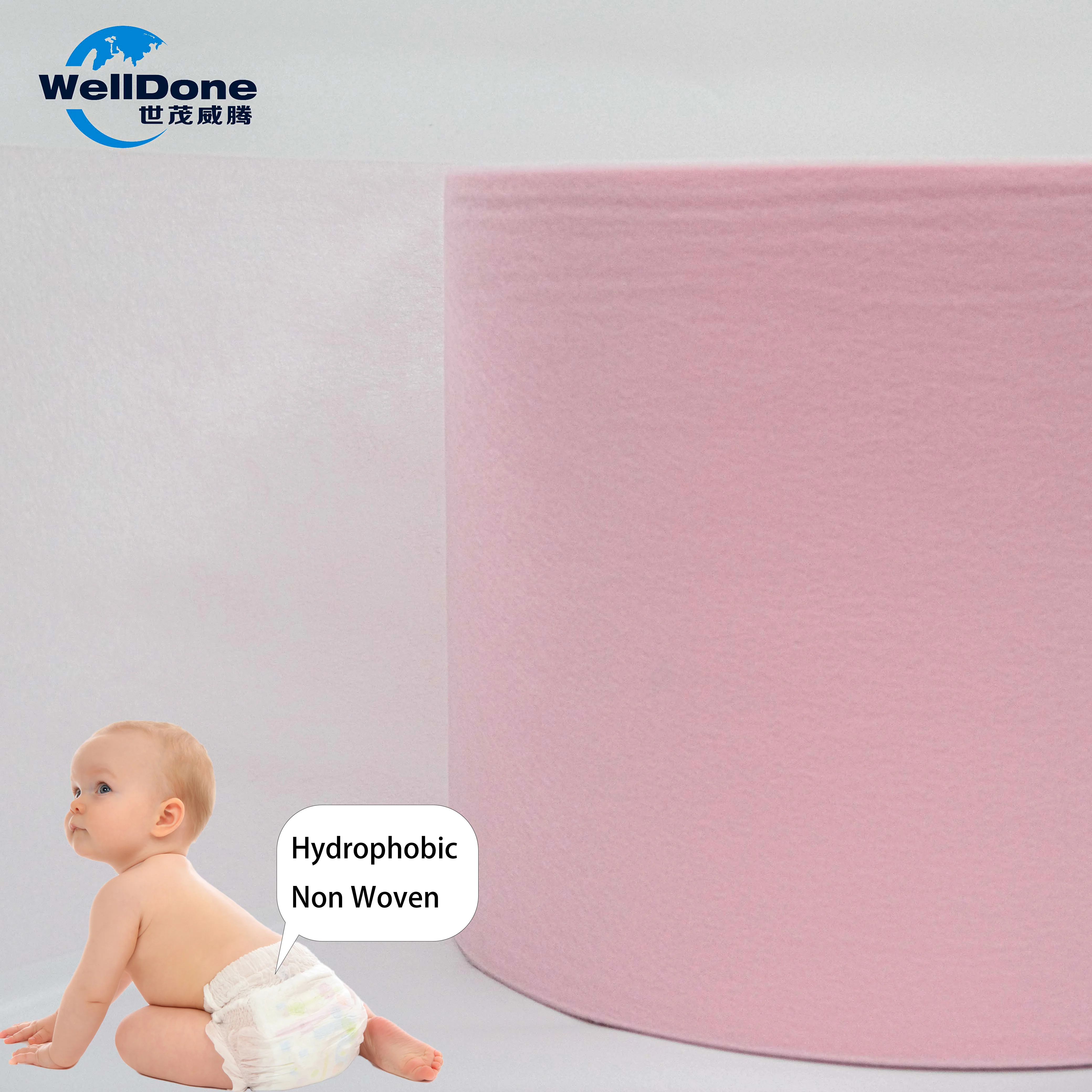 WELLDONE Hot seller Fabric hydrophobic non woven fabric Materials  Non-woven Spunbond  PP nonwoven for diapers baby diapers