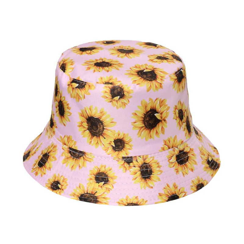 New hot selling spring and summer new double-sided flower sunshade sunscreen flower sunflower sun hat white bucket hat
