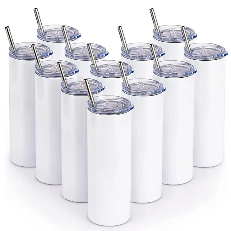 Custom wholesale 20oz 30Oz Straight Skinny Stainless Steel DIY Printing White Sublimation Blank Tumblers With Straw And Lid