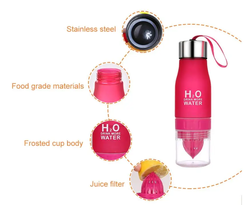 BPA Free 650 ml H2O squeeze Lemon Fruit Juice infuser Water Bottle For Outdoor Sports My Bottle Shaker cup