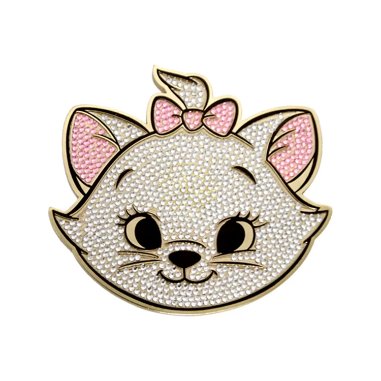 Newest Fashionable Small  Custom Logo Gold Cat-shape abs plastic Single side Handheld Makeup Compact Mirror