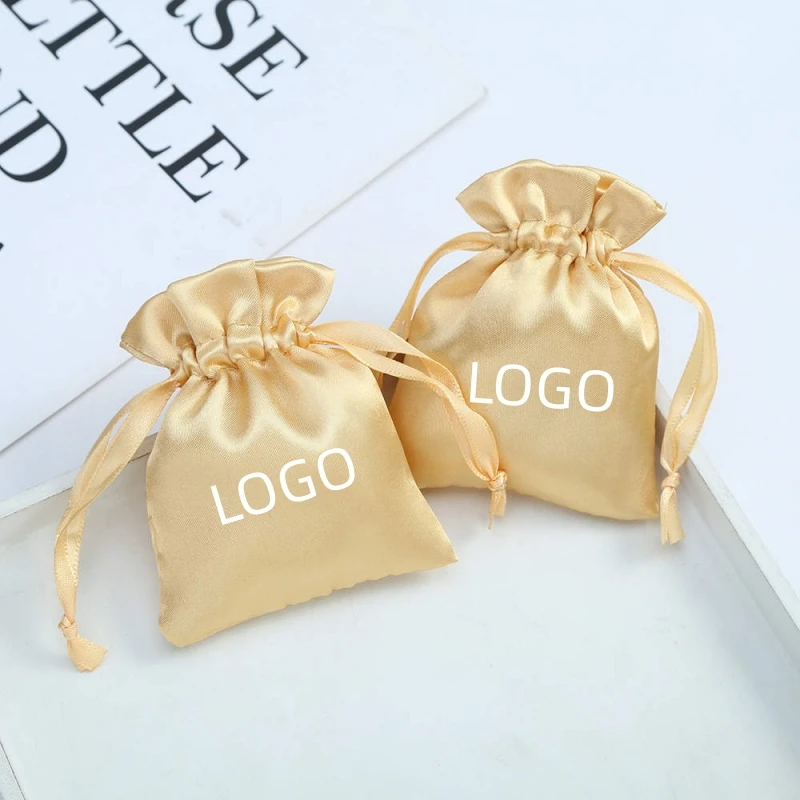 Eco-friendly Jewelry Pouch Large Custom Logo Printing Satin Wig Extension Hair Packaging Bags