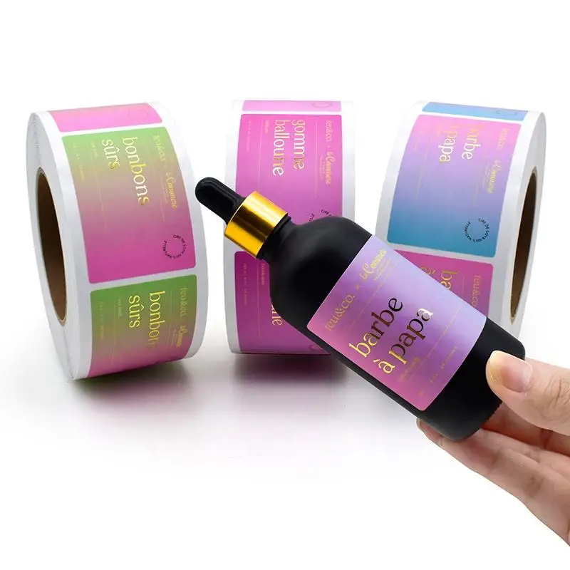 Custom Printed cosmetic Logo Sticker waterproof Self Adhesive Vinyl Roll bottle packaging Label custom stickers